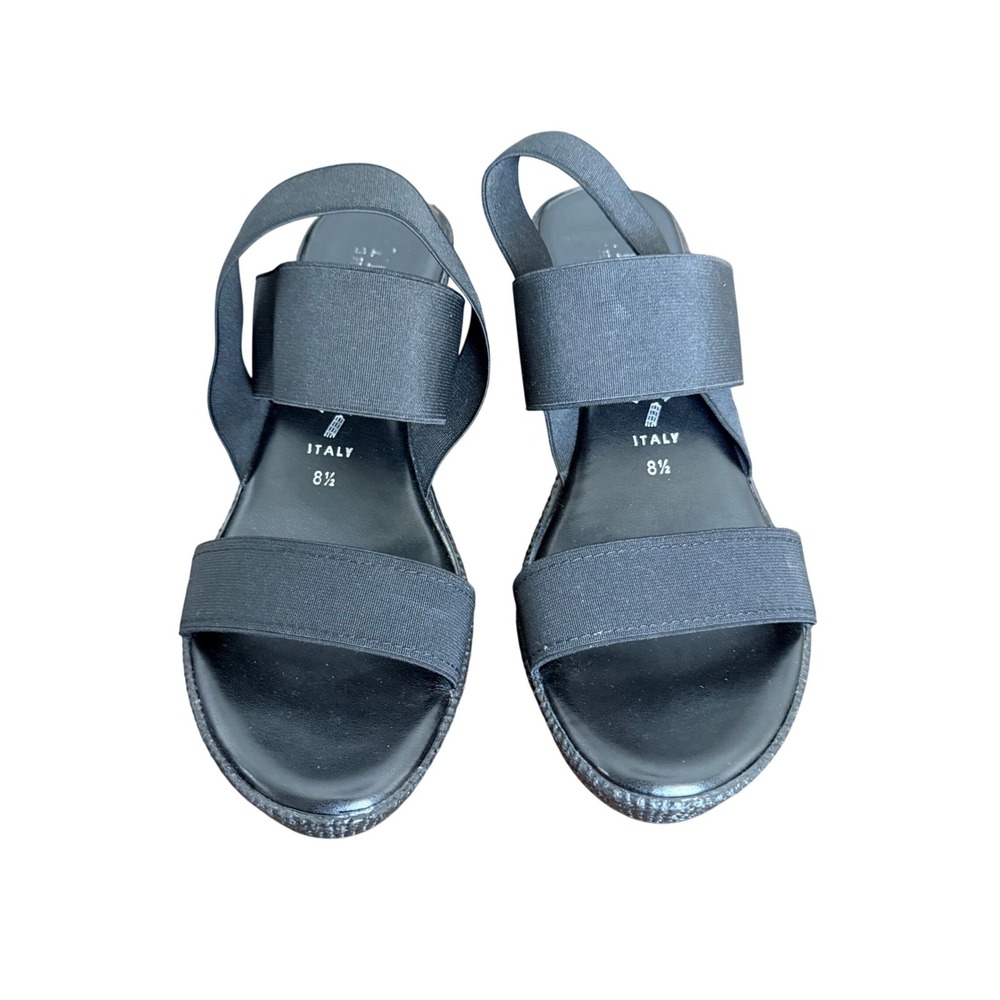 Made in Italy Black‎ Elastic Multi Strap Wedge Platform Sandals Womens 8.5